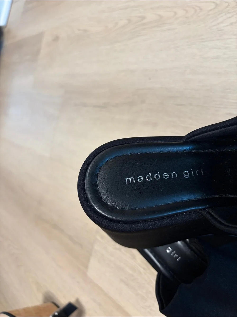 Madden Girl Black Chunky Platform Slide Mules
